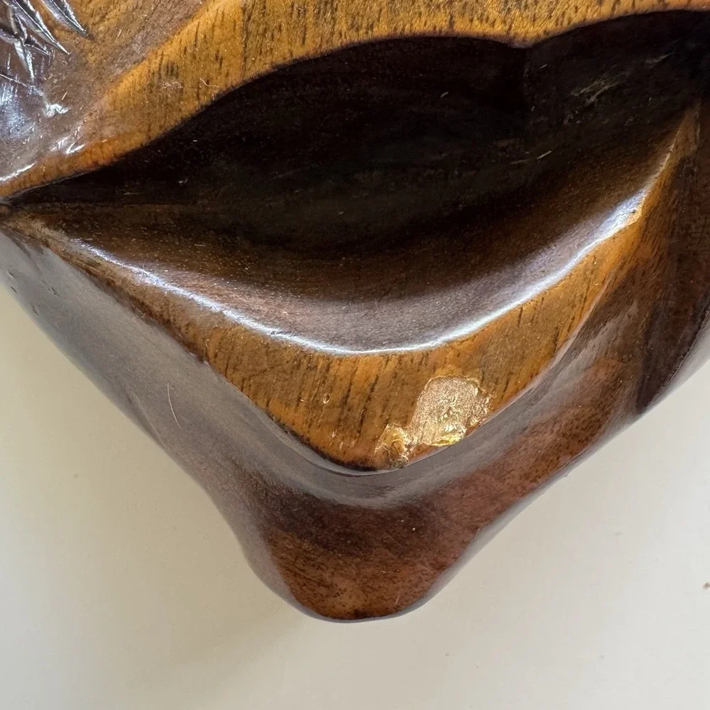 Hand Carved Wooden Mask African Brown 10.5x7.5x3